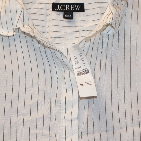 J. Crew Blouse Stripe Long Roll tab Sleeves Epaulets Button Front Women Size L - Picture 2 of 11